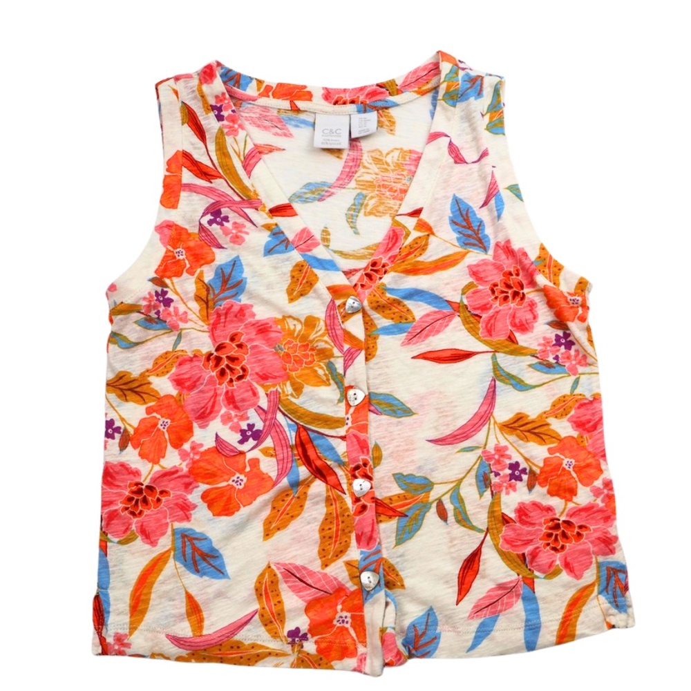 C & C California Floral Tank Top Size Medium Button Front